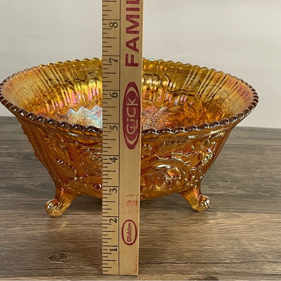 Vintage Fenton Marigold Carnival Imperial Open Rose Footed Bowl 10" dia. EUC - Picture 11 of 14